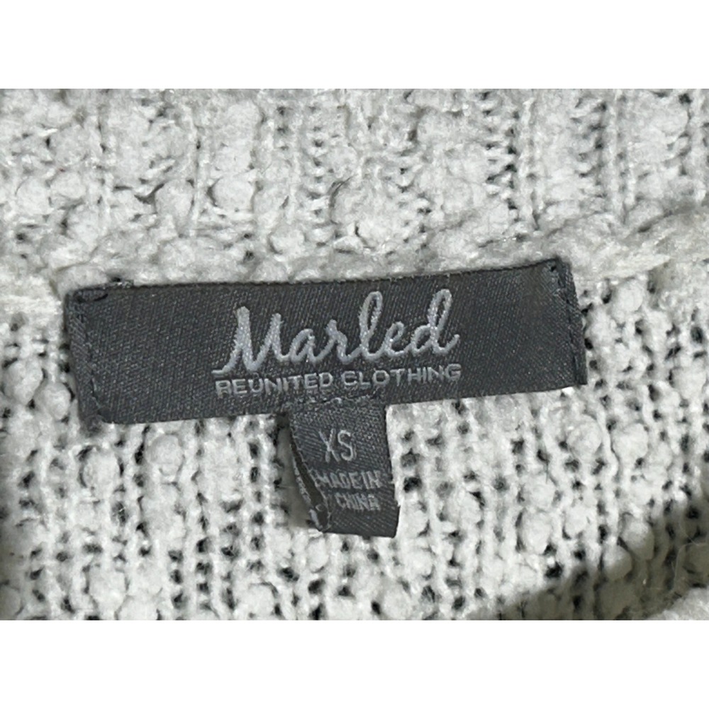 Marled REUNITED CLOTHING XS White Popcorn Knit Long Sleeve Slit Pullover - Picture 3 of 8